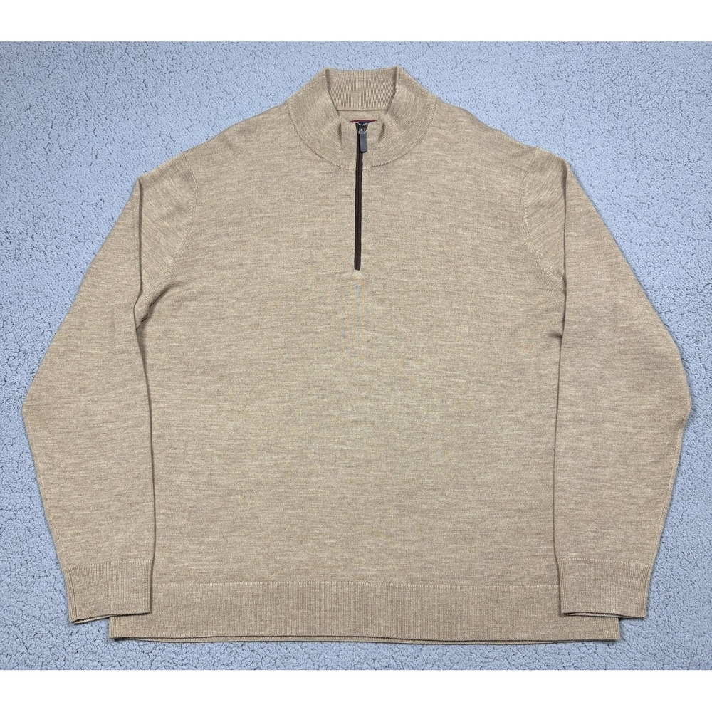 UNTUCKit Sweater Mens 2XL Brown Belguardo Merino Wool 1/4 Zip Mock Neck Pullover